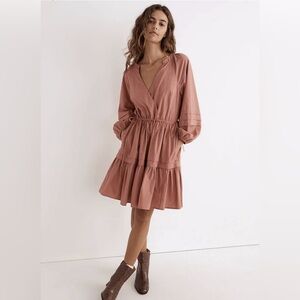 NWT- Madewell Crinkle tiered long sleeve dress. Size XS blush color.